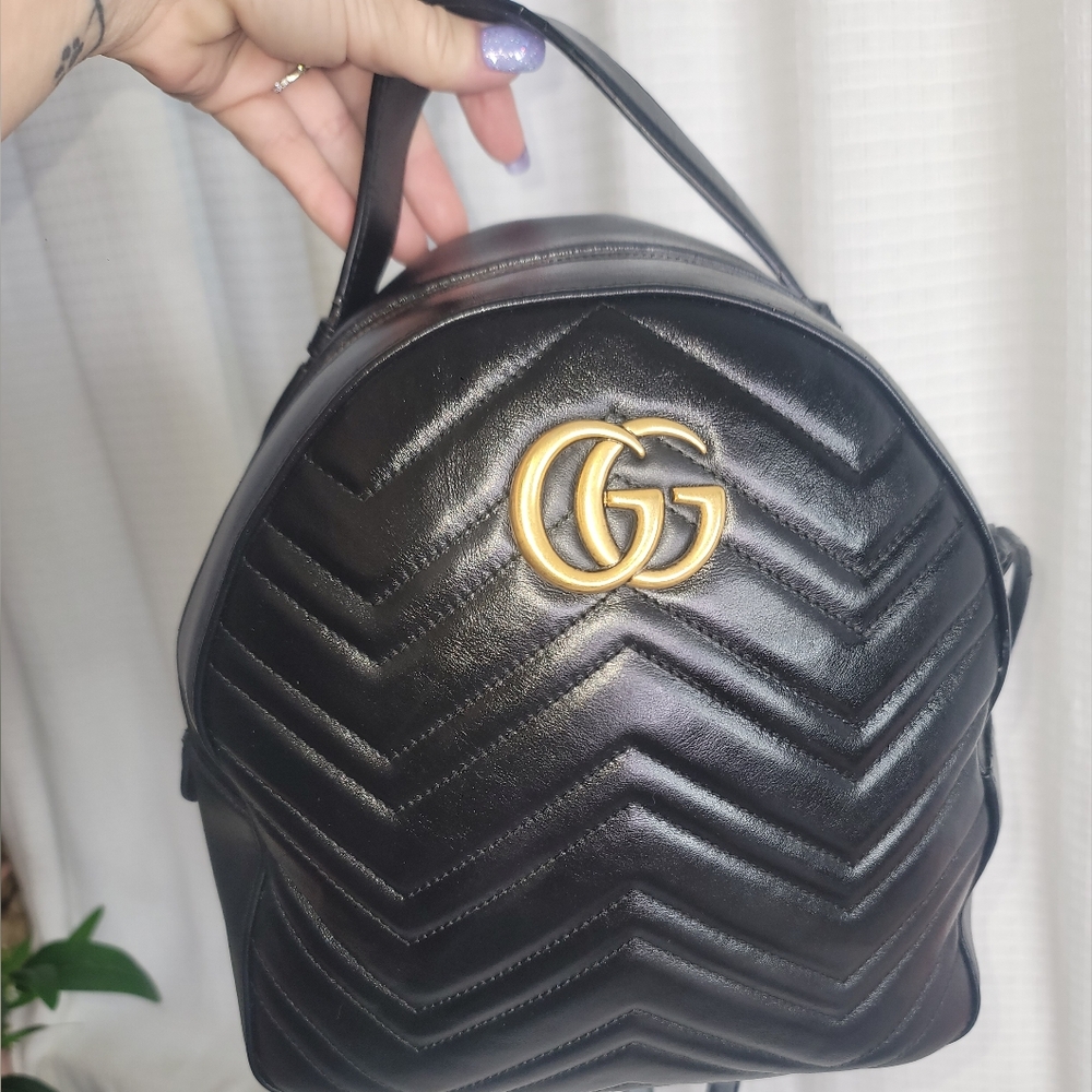 Gucci Black Matelasse Leather GG Marmont Backpack - Picture 15 of 15
